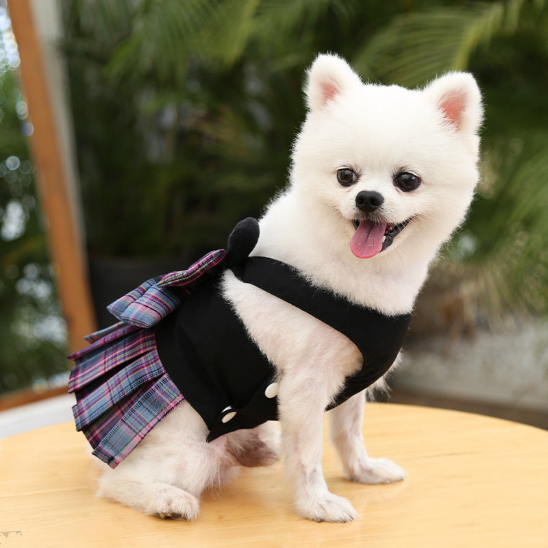 Dog Skirt Cat JK Grid Chest Strap Hand Holding Rope