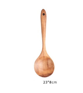 1-7Pcs Set Natural Wood Teak Tableware Spoon Colander Special Spoon Nano Soup Skimmer Wooden Cooking Spoon Kitchen Tool Kit