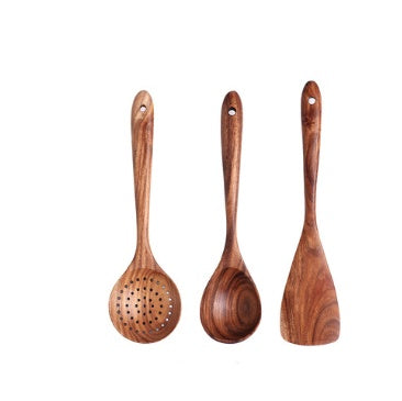 1-7Pcs Set Natural Wood Teak Tableware Spoon Colander Special Spoon Nano Soup Skimmer Wooden Cooking Spoon Kitchen Tool Kit