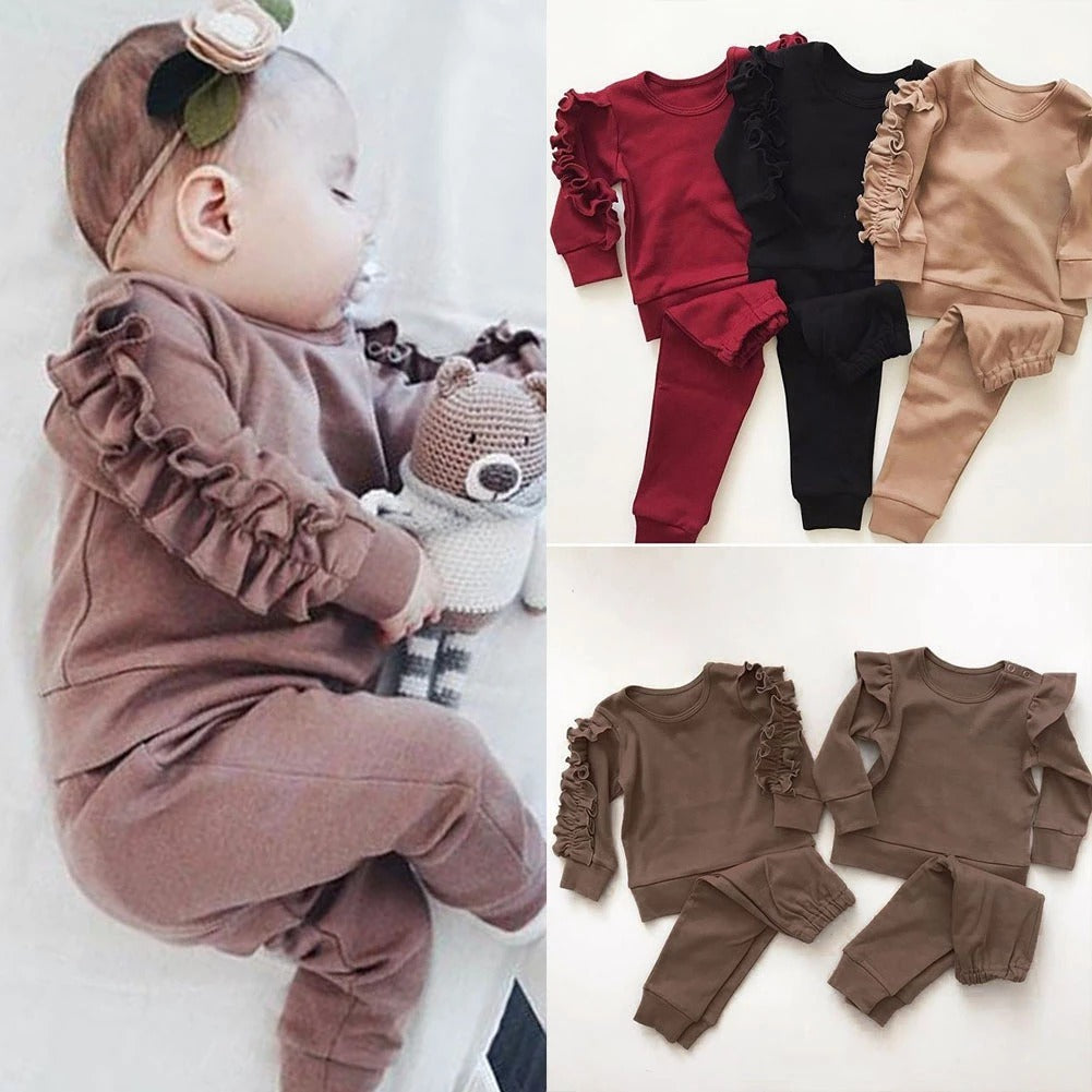 2Pcs Fall Ruffles Jumper Set