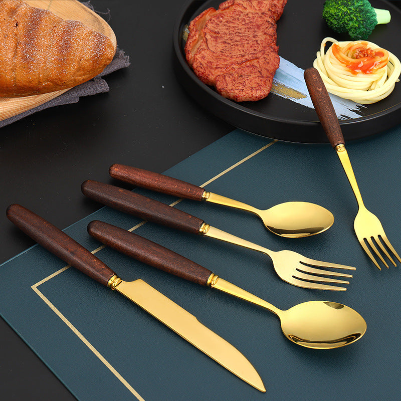 Creative Wood Grain Handle Simple Spoon Fork