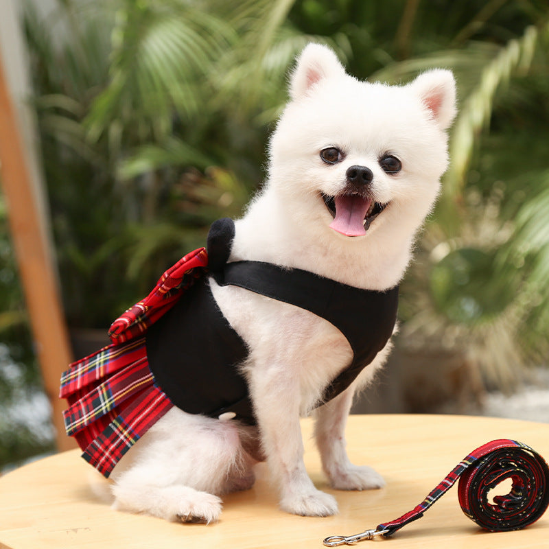 Dog Skirt Cat JK Grid Chest Strap Hand Holding Rope
