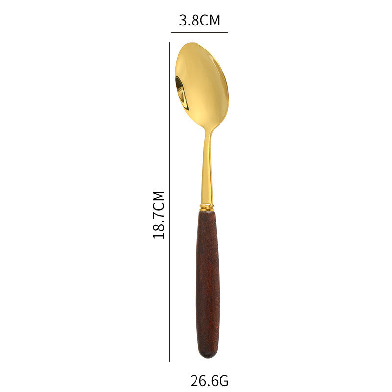 Creative Wood Grain Handle Simple Spoon Fork