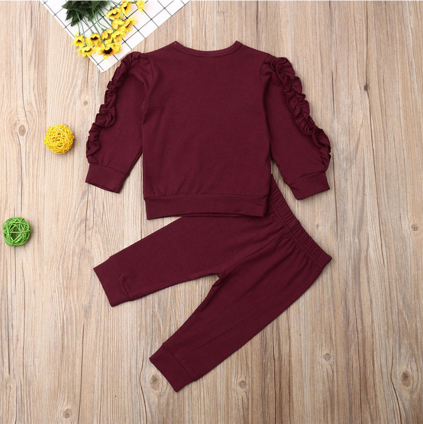 2Pcs Fall Ruffles Jumper Set