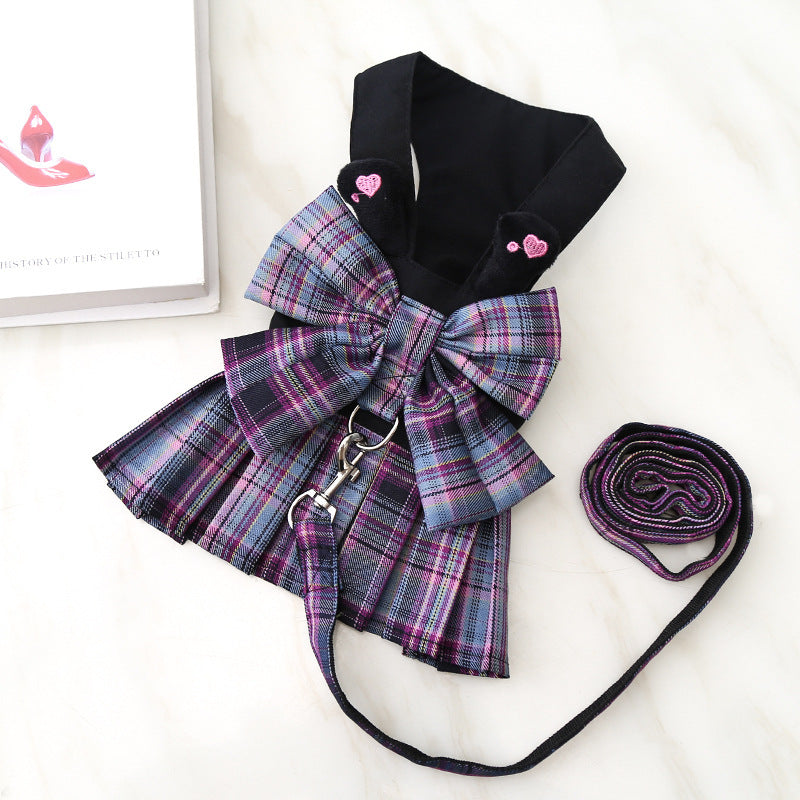 Dog Skirt Cat JK Grid Chest Strap Hand Holding Rope