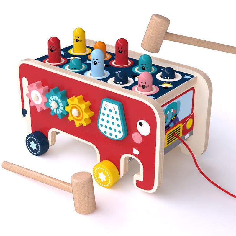 Montessori Wooden Pounding Bench Animal Bus