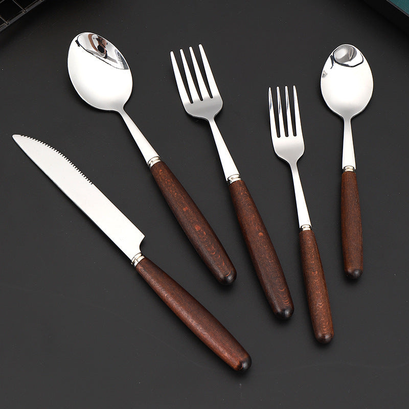 Creative Wood Grain Handle Simple Spoon Fork
