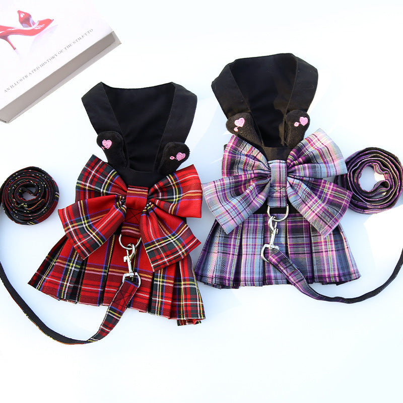 Dog Skirt Cat JK Grid Chest Strap Hand Holding Rope