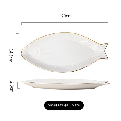 Gilt Edging Porcelain Fish Dish Fish-shaped Dinner Plate Large Fish Plate