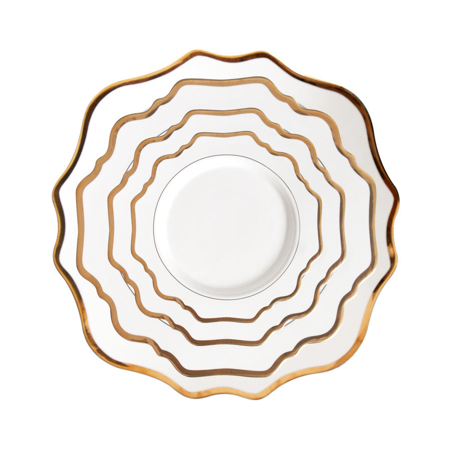 Household White Gold Sunflower Dinner Plate