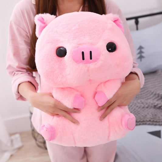 Pink sitting posture big head good luck pig doll