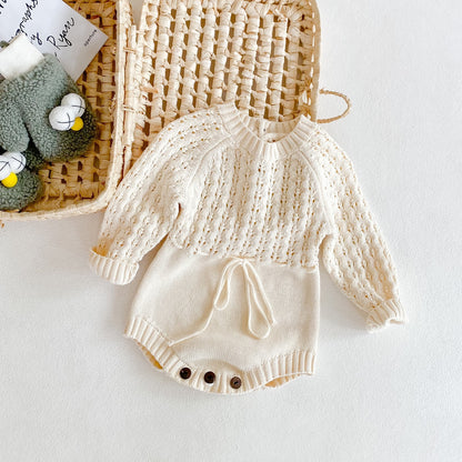 Knitted Hollow Waist Girdle Long Sleeve Harpy Dress