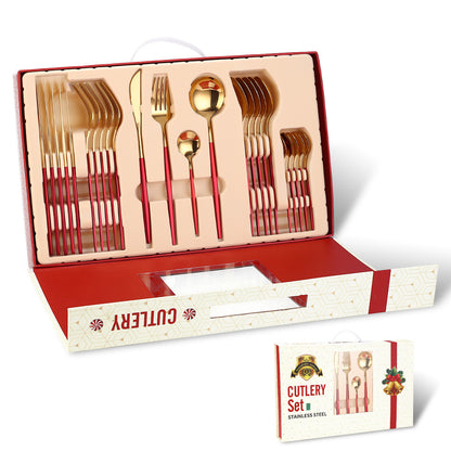 Portugal Stainless Steel Knife, Fork And Spoon Gold-Plated Spray Paint 24-Piece Gift Tableware Set