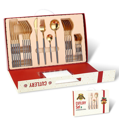 Portugal Stainless Steel Knife, Fork And Spoon Gold-Plated Spray Paint 24-Piece Gift Tableware Set