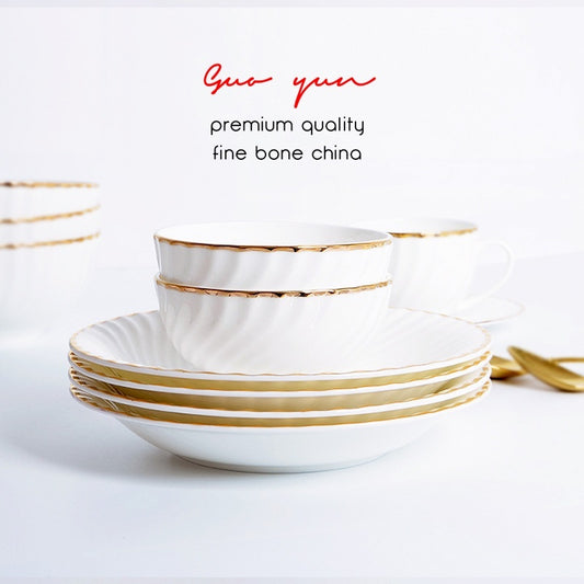 Golden Trim Bone China Western Cuisine Plate Household Dinner Plate Plate Dish Dishware Suit Combination Plate