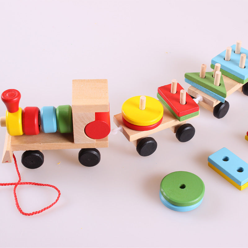 Wooden Three-Section Tractor Train Puzzle Toy