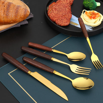 Creative Wood Grain Handle Simple Spoon Fork
