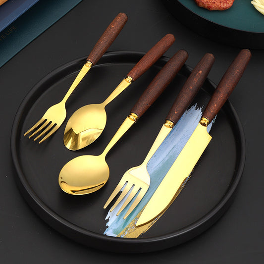 Creative Wood Grain Handle Simple Spoon Fork
