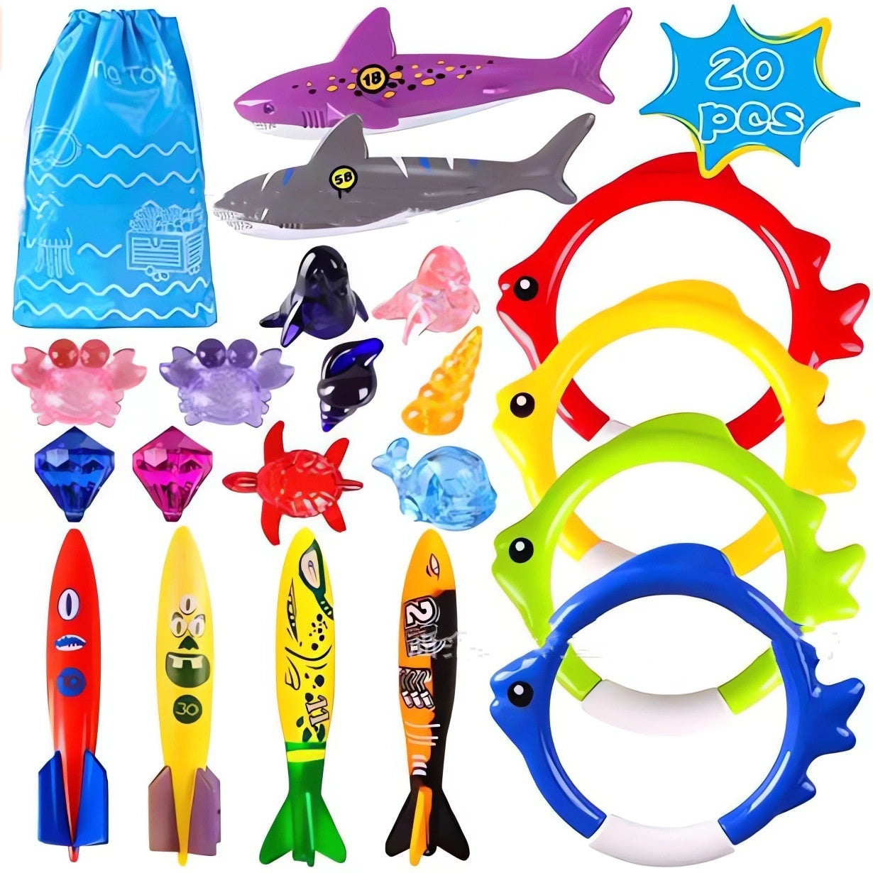 Diving Toys 20PCs Children's Swimming Pool Treasure Hunting Toys