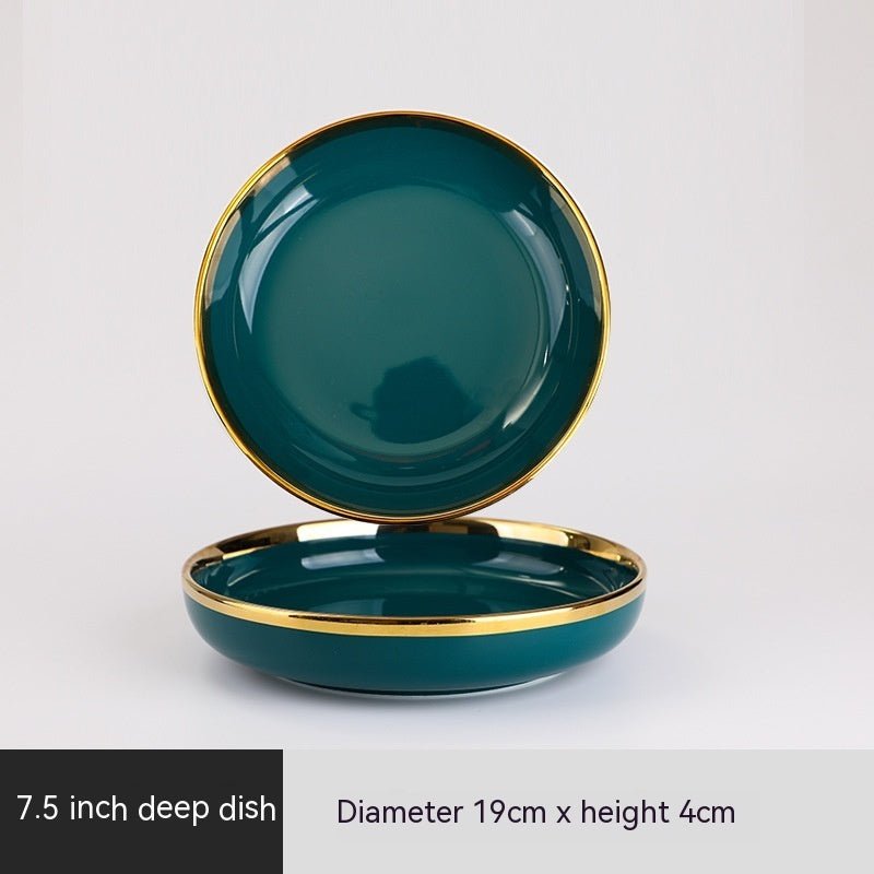 Ceramic Bowl Suit Peacock Green Plate Dinner