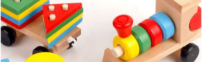 Wooden Three-Section Tractor Train Puzzle Toy