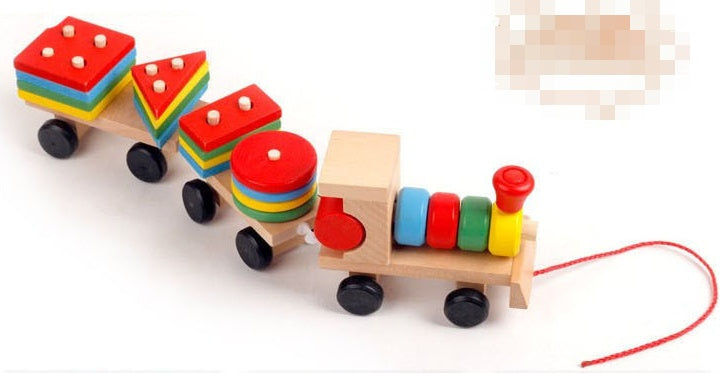 Wooden Three-Section Tractor Train Puzzle Toy