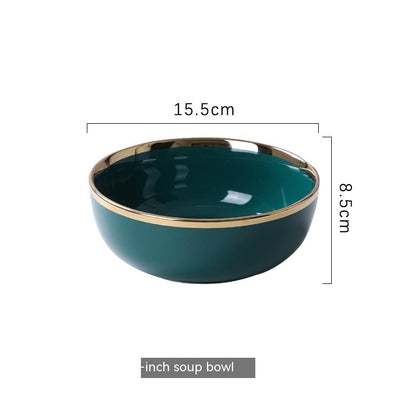 Ceramic Bowl Suit Peacock Green Plate Dinner