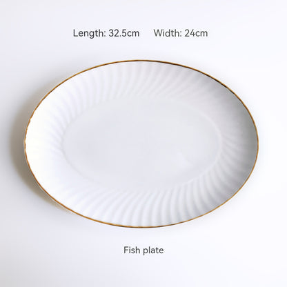 Golden Trim Bone China Western Cuisine Plate Household Dinner Plate Plate Dish Dishware Suit Combination Plate