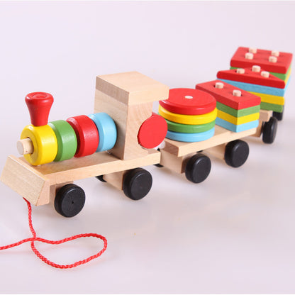 Wooden Three-Section Tractor Train Puzzle Toy