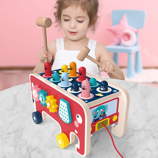 Montessori Wooden Pounding Bench Animal Bus