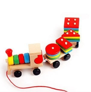 Wooden Three-Section Tractor Train Puzzle Toy