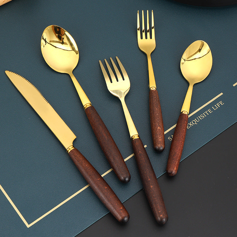 Creative Wood Grain Handle Simple Spoon Fork
