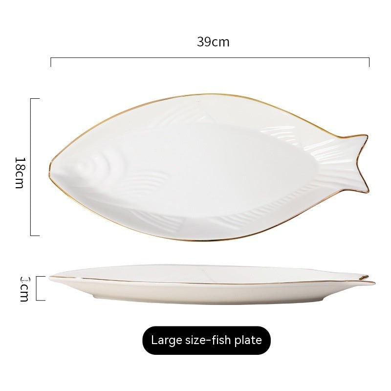 Gilt Edging Porcelain Fish Dish Fish-shaped Dinner Plate Large Fish Plate