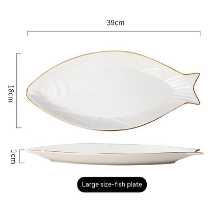 Gilt Edging Porcelain Fish Dish Fish-shaped Dinner Plate Large Fish Plate