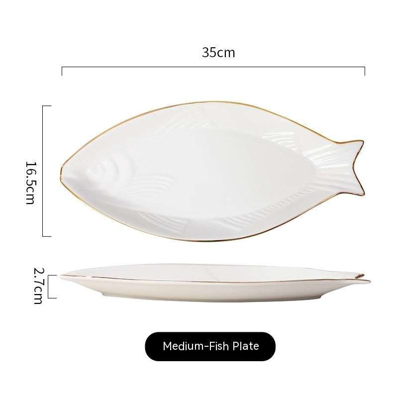 Gilt Edging Porcelain Fish Dish Fish-shaped Dinner Plate Large Fish Plate