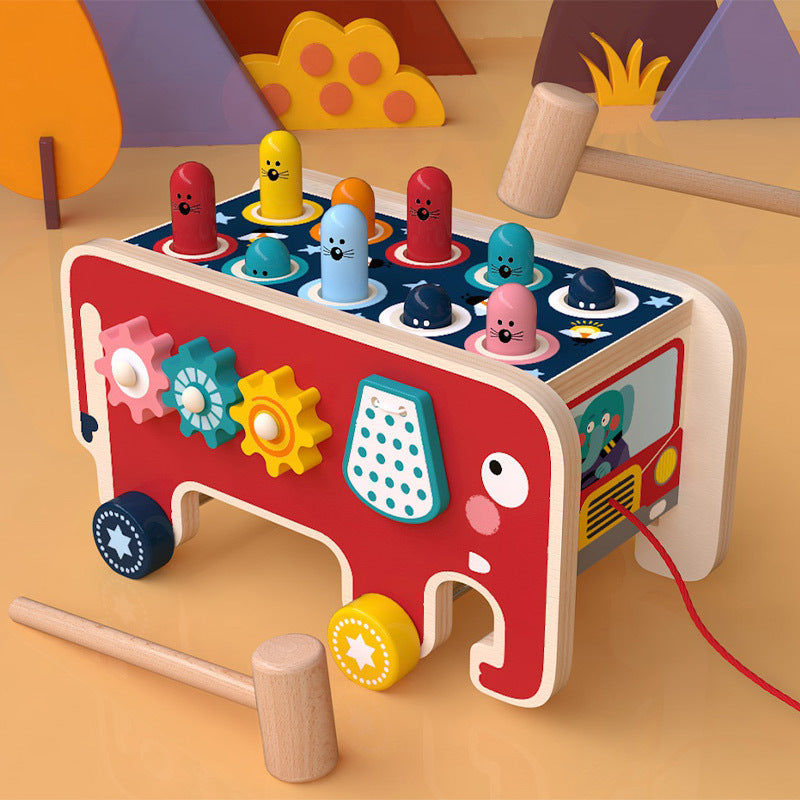 Montessori Wooden Pounding Bench Animal Bus