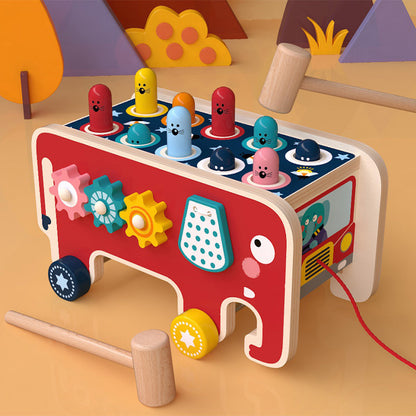 Montessori Wooden Pounding Bench Animal Bus
