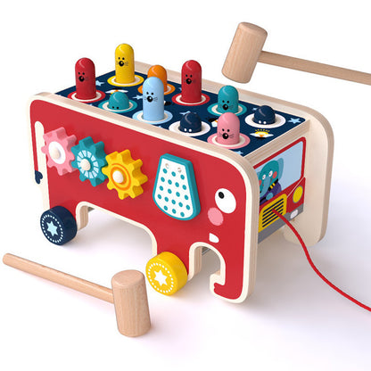 Montessori Wooden Pounding Bench Animal Bus