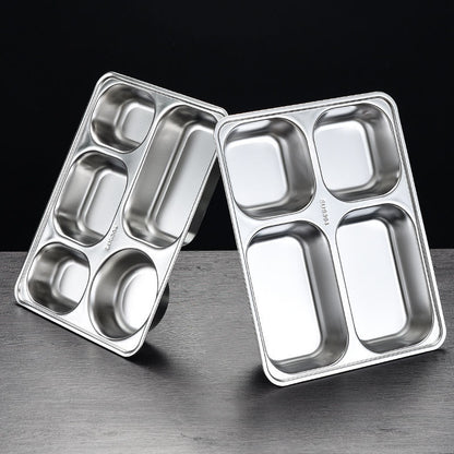 304 Stainless Steel Dinner Plate Five Grid Fast Food With Lid