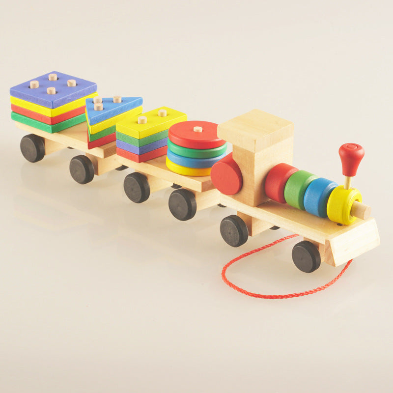 Wooden Three-Section Tractor Train Puzzle Toy