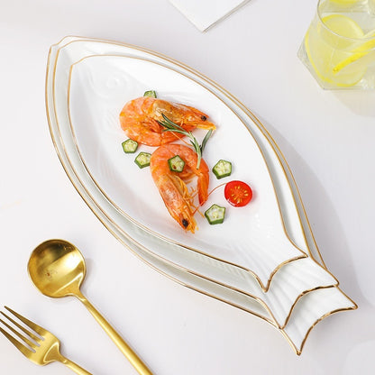 Gilt Edging Porcelain Fish Dish Fish-shaped Dinner Plate Large Fish Plate