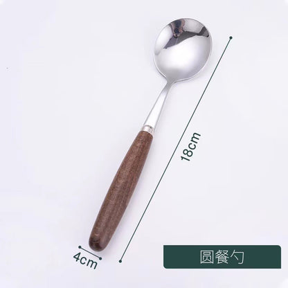 Creative Wood Grain Handle Simple Spoon Fork