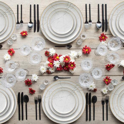 Nordic Minimalist Gold Edge Bone China Dinner Plate White Marble Pattern